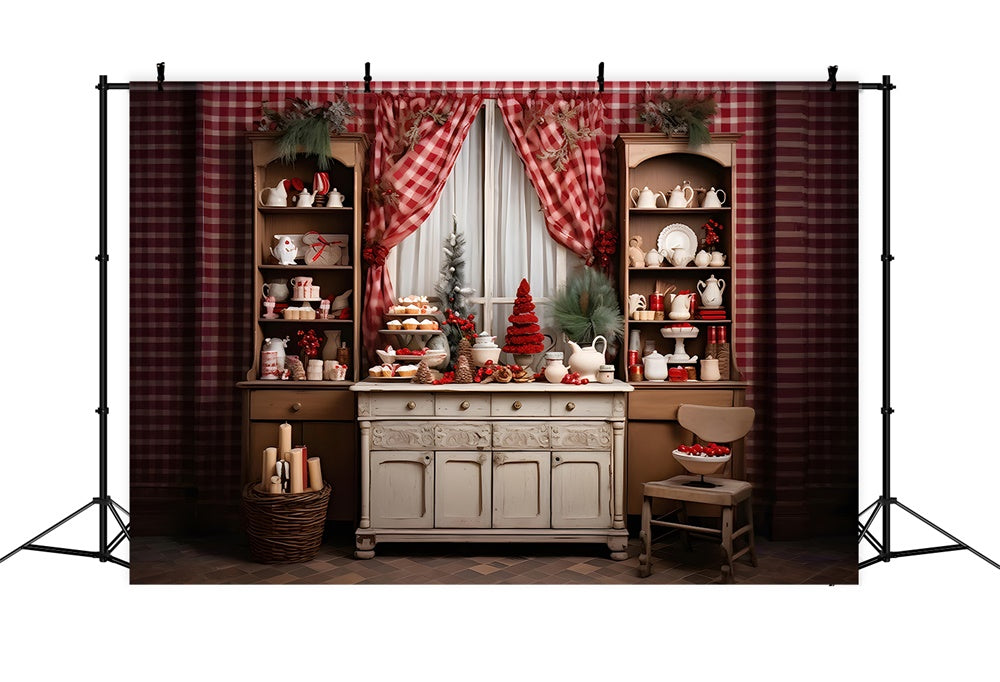 Decorated Christmas Kitchen Shelf Backdrop RR7-841