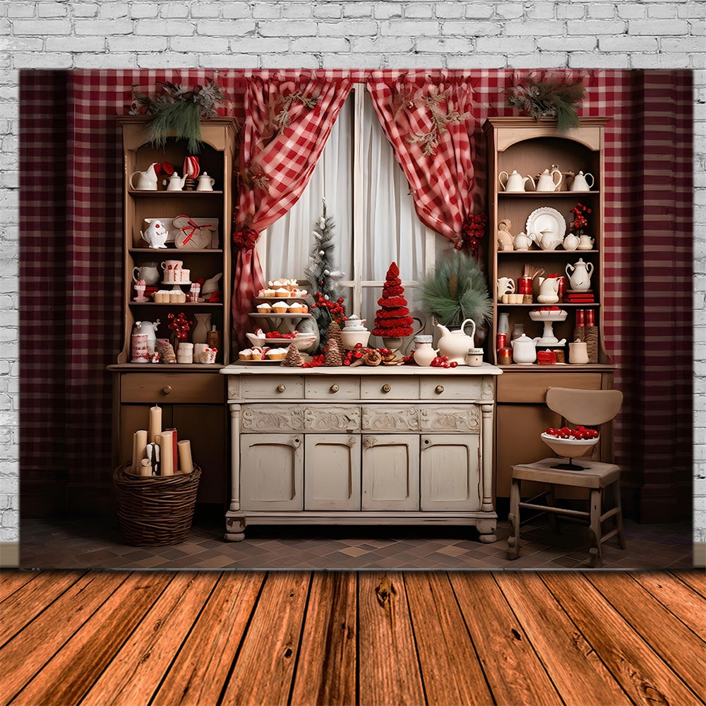 Decorated Christmas Kitchen Shelf Backdrop RR7-841