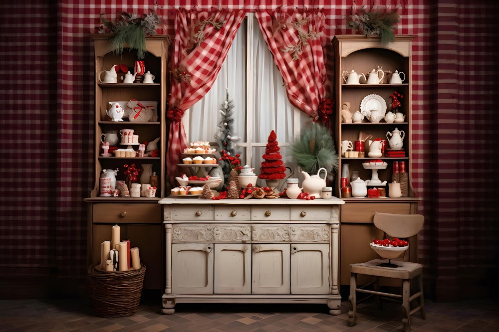 Decorated Christmas Kitchen Shelf Backdrop RR7-841