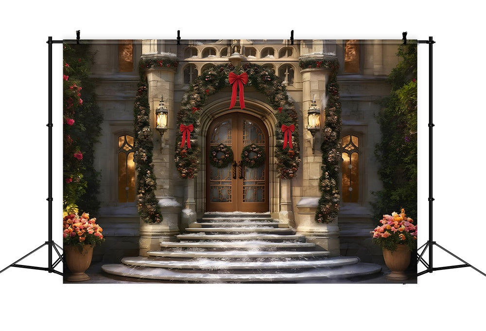 Christmas Front Door Wreath Snow Backdrop RR7-843