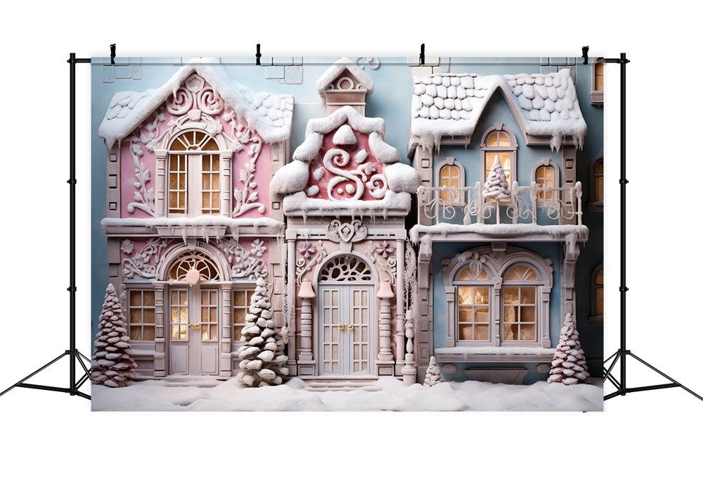 Christmas Tree Snow Candy House Backdrop RR7-844