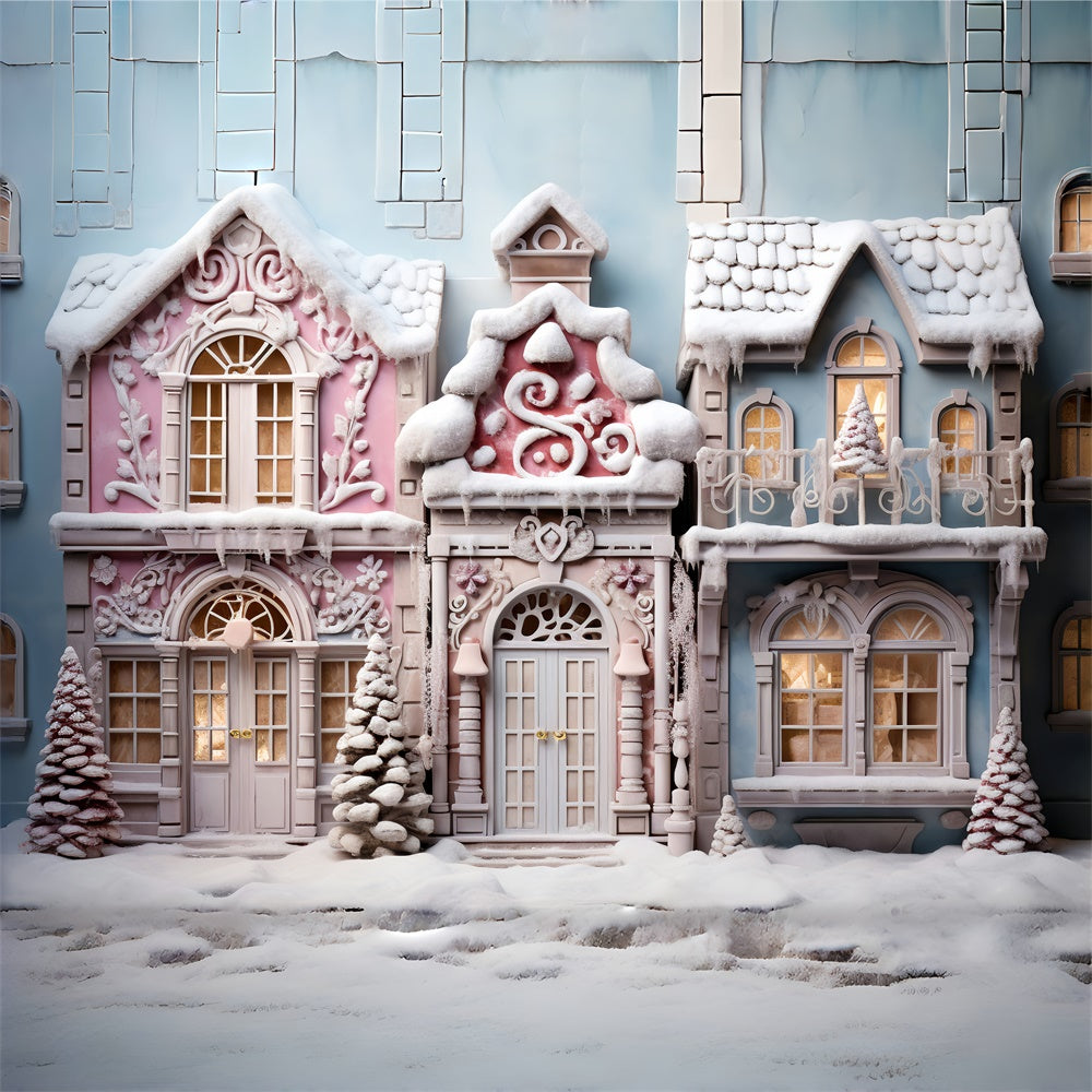 Christmas Tree Snow Candy House Backdrop RR7-844