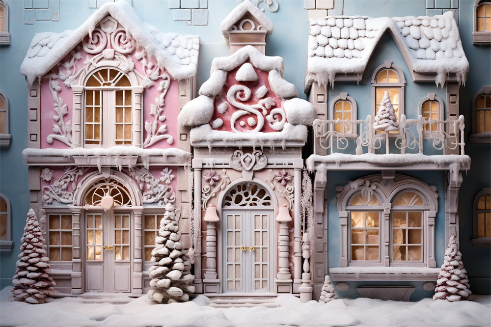 Christmas Tree Snow Candy House Backdrop RR7-844