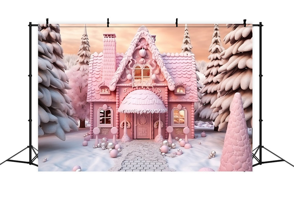 Christmas Pink Candy House Cart Backdrop RR7-845