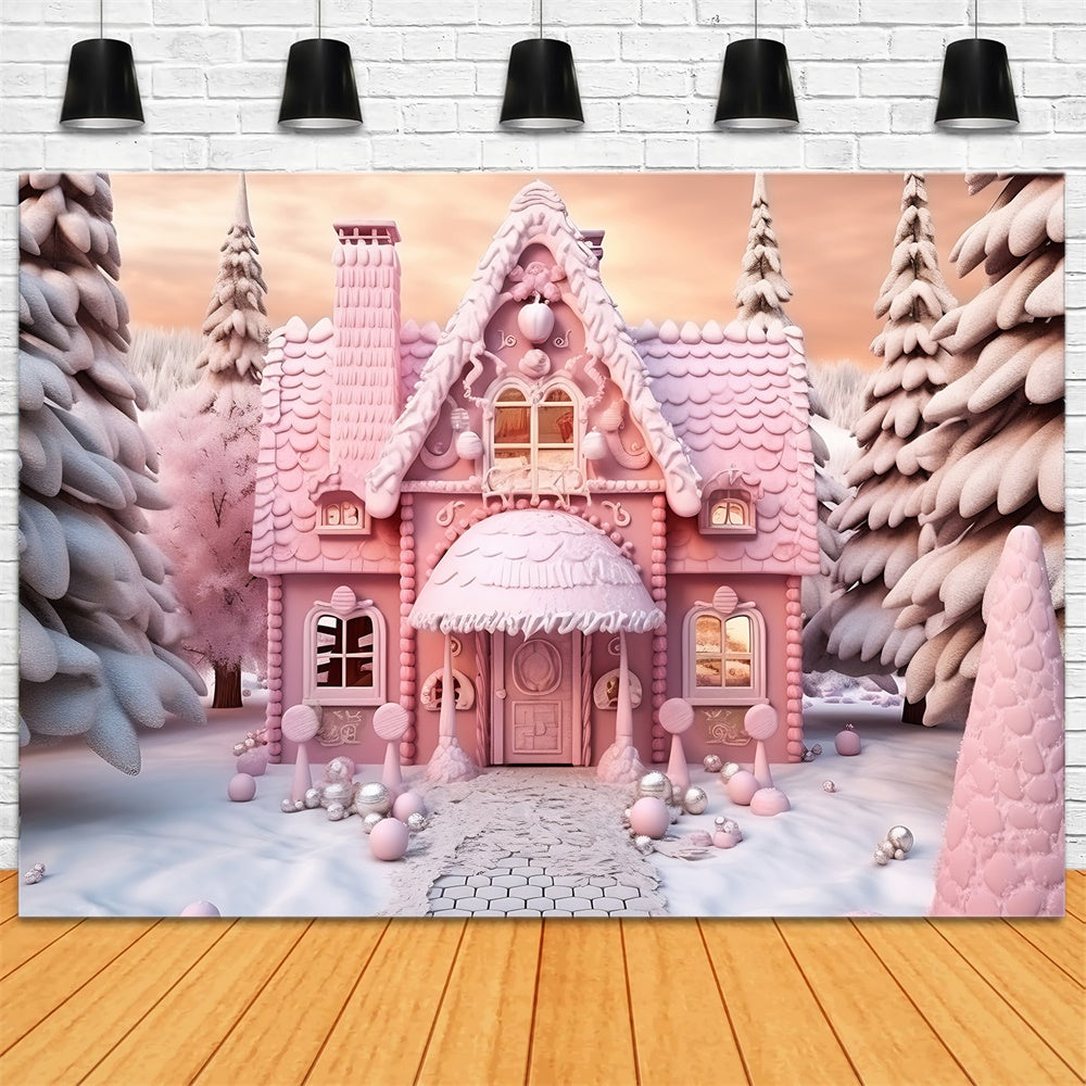 Christmas Pink Candy House Cart Backdrop RR7-845