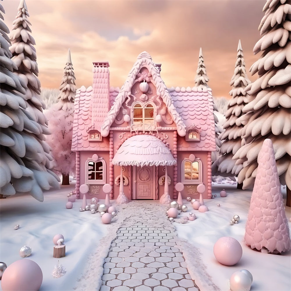 Christmas Pink Candy House Cart Backdrop RR7-845