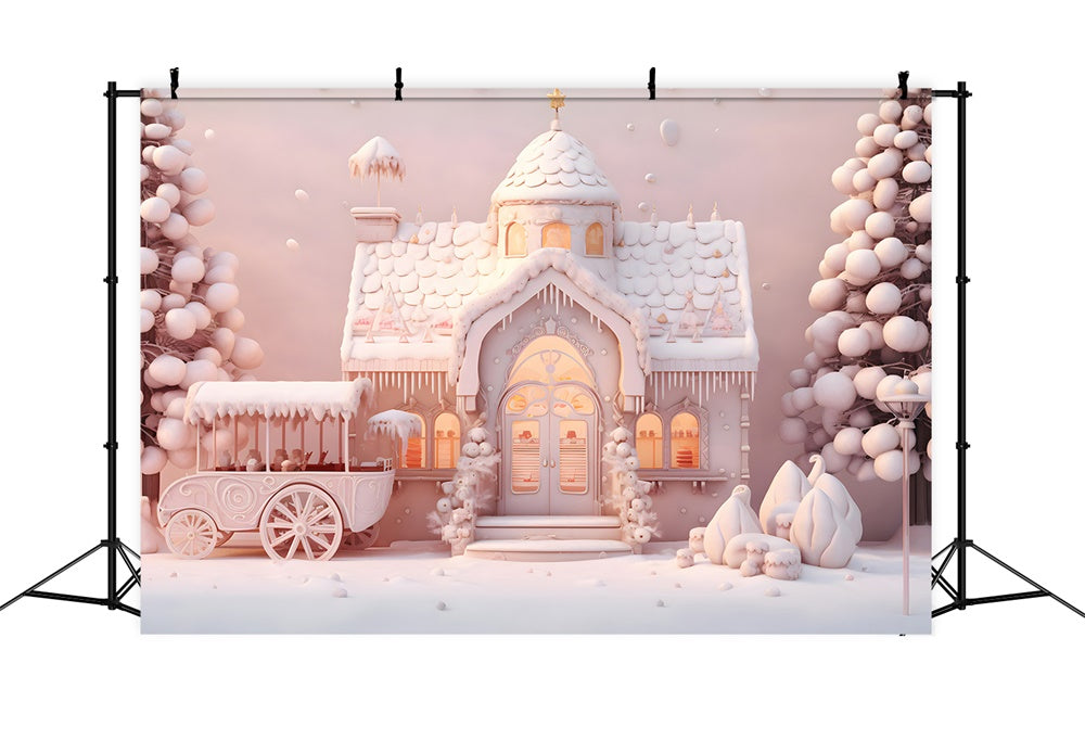 Pink Christmas Candy Cart House Backdrop RR7-846