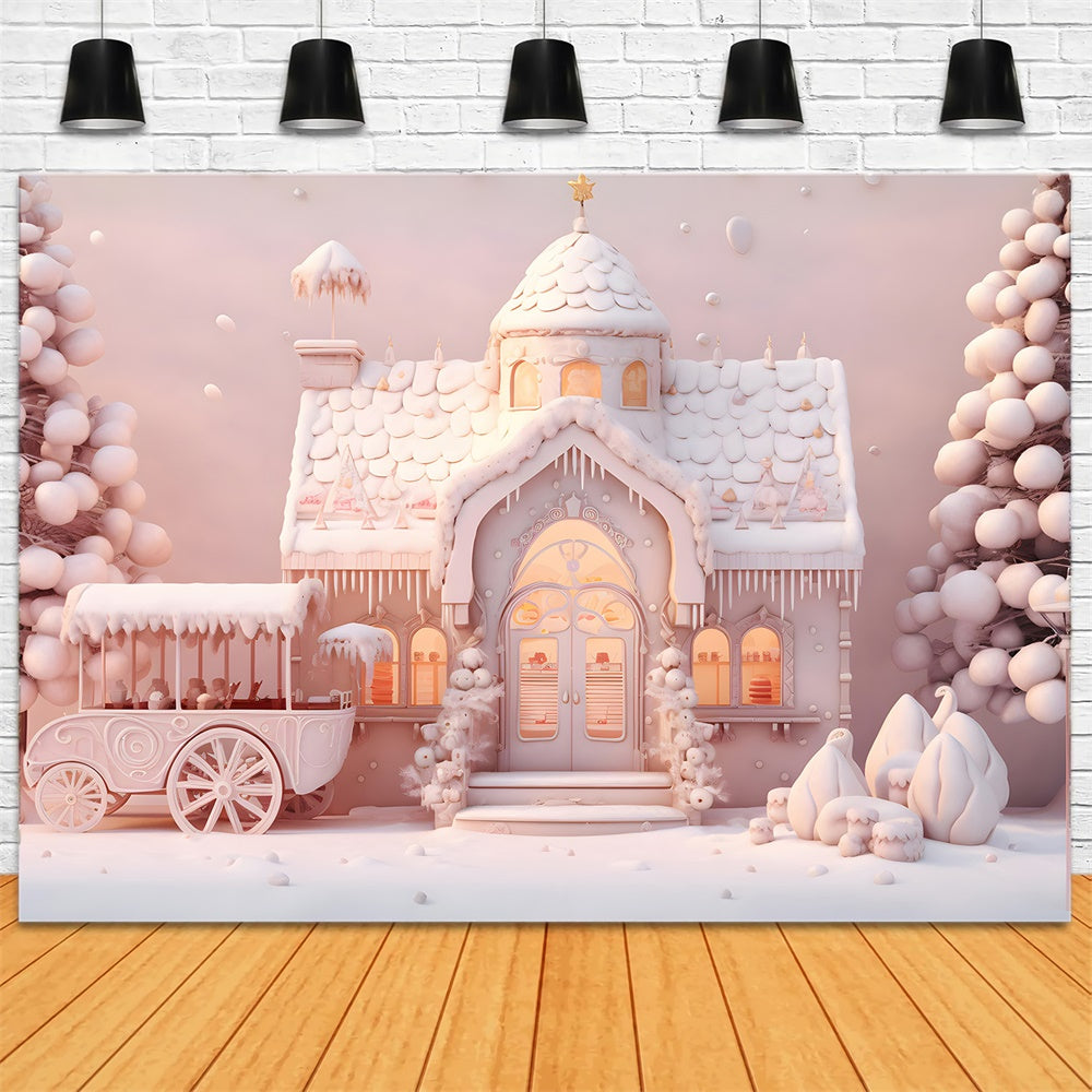 Pink Christmas Candy Cart House Backdrop RR7-846