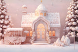 Pink Christmas Candy Cart House Backdrop RR7-846