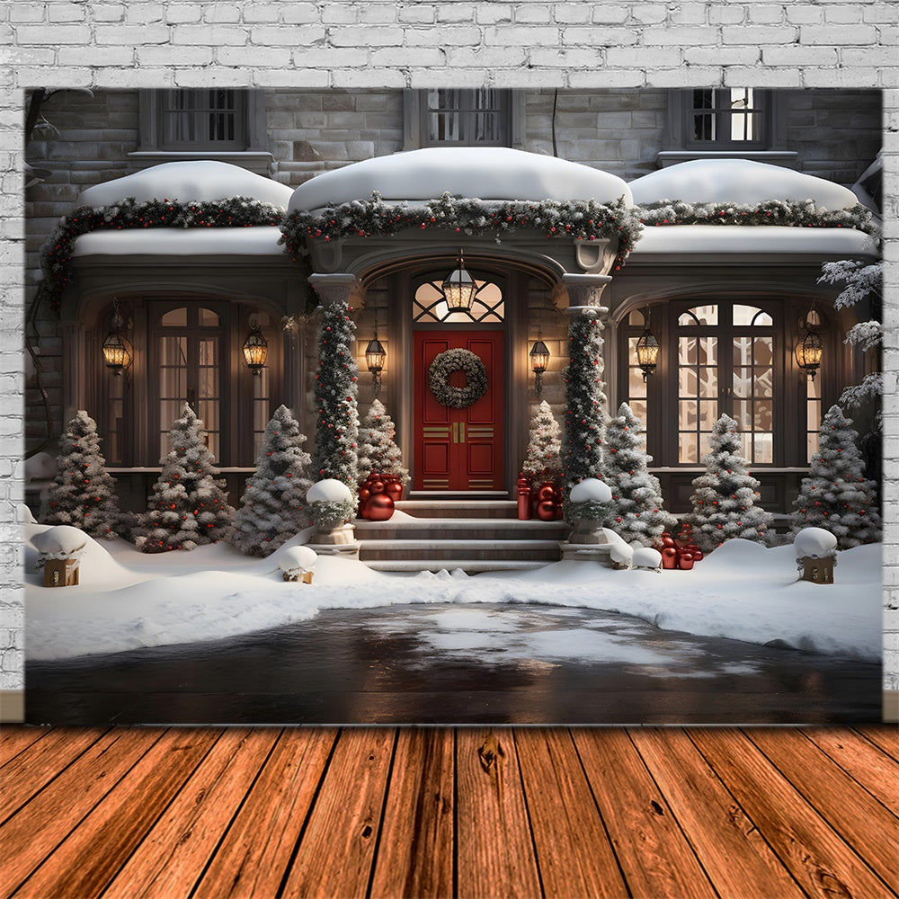 Christmas Tress Night Snowy House Backdrop RR7-847