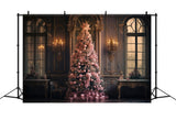 Pink Christmas Tree Wall Window Backdrop RR7-849