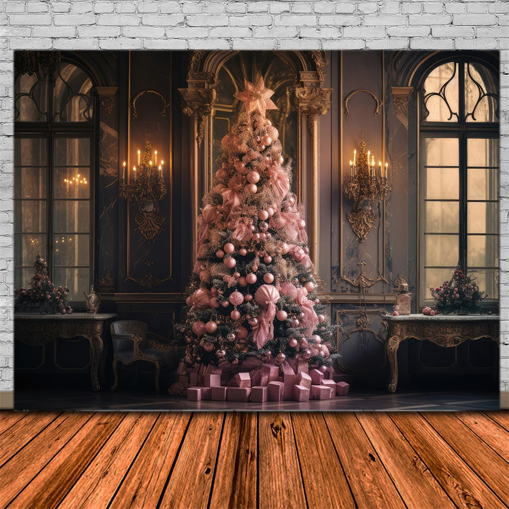 Pink Christmas Tree Wall Window Backdrop RR7-849