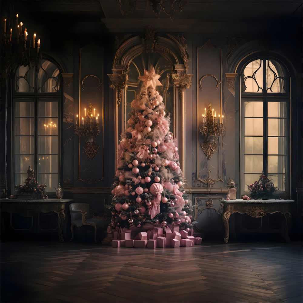 Pink Christmas Tree Wall Window Backdrop RR7-849