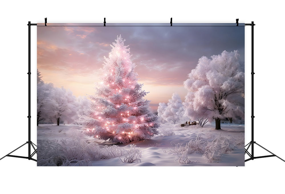 Snow Wonderland Pink Christmas Trees Backdrop RR7-850