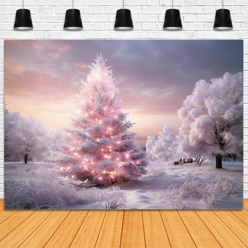 Snow Wonderland Pink Christmas Trees Backdrop RR7-850