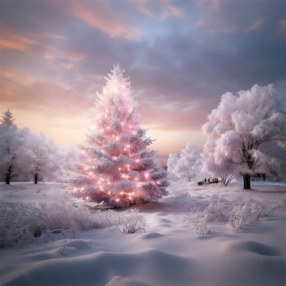 Snow Wonderland Pink Christmas Trees Backdrop RR7-850