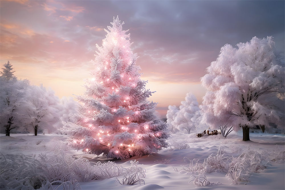 Snow Wonderland Pink Christmas Trees Backdrop RR7-850