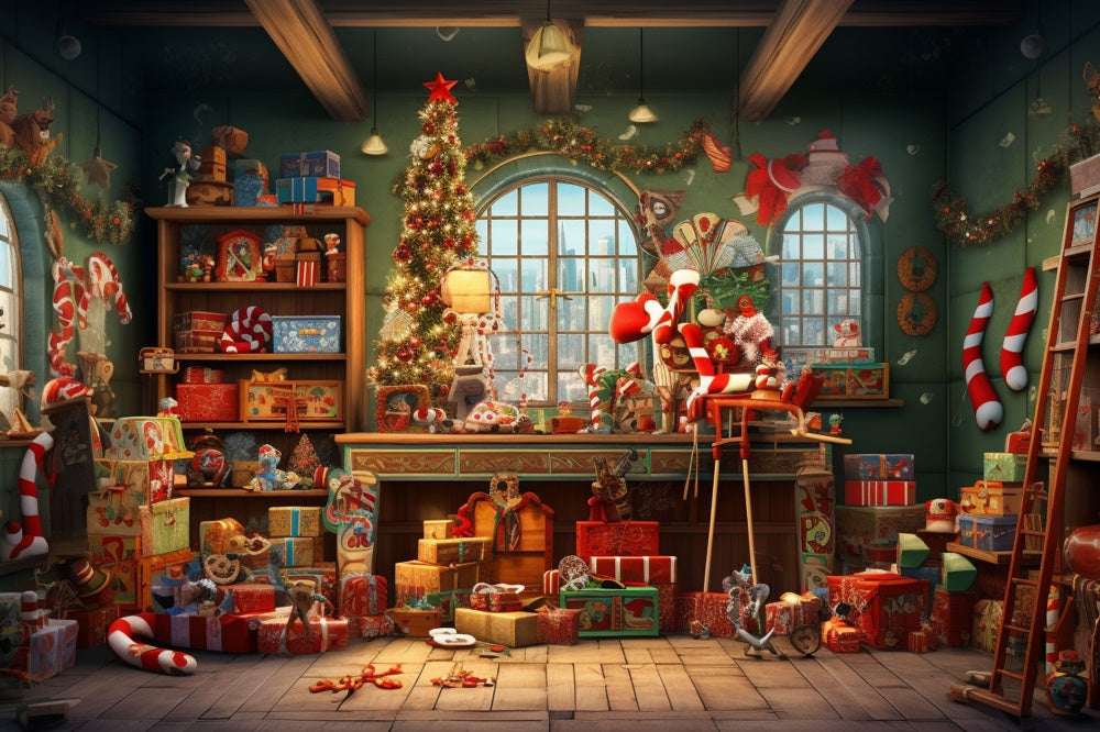 Christmas Santa Claus House Room Backdrop RR7-853