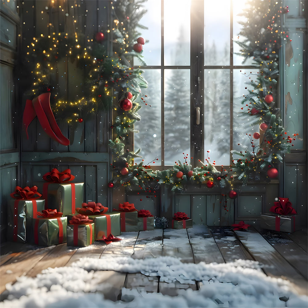 Christmas Gift Boxes Room Window Backdrop RR7-854