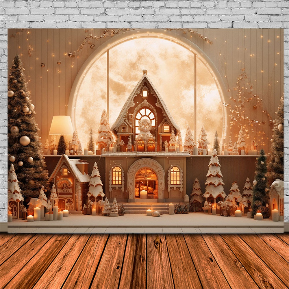 Christmas Trees Gingerbread House Backdrop RR7-855