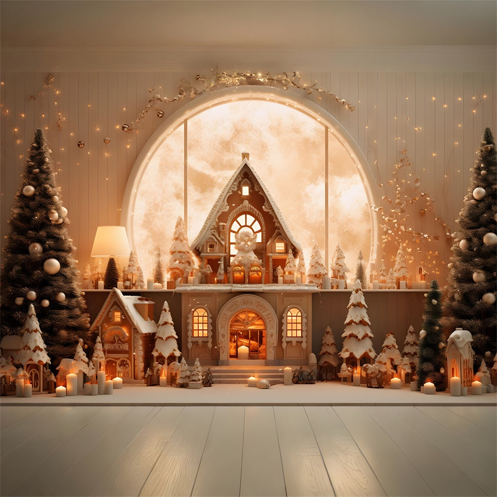 Christmas Trees Gingerbread House Backdrop RR7-855