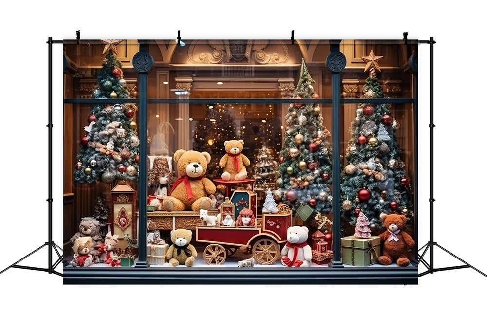 Christmas Tree Bear Toy Shop Window Backdrop RR7-856