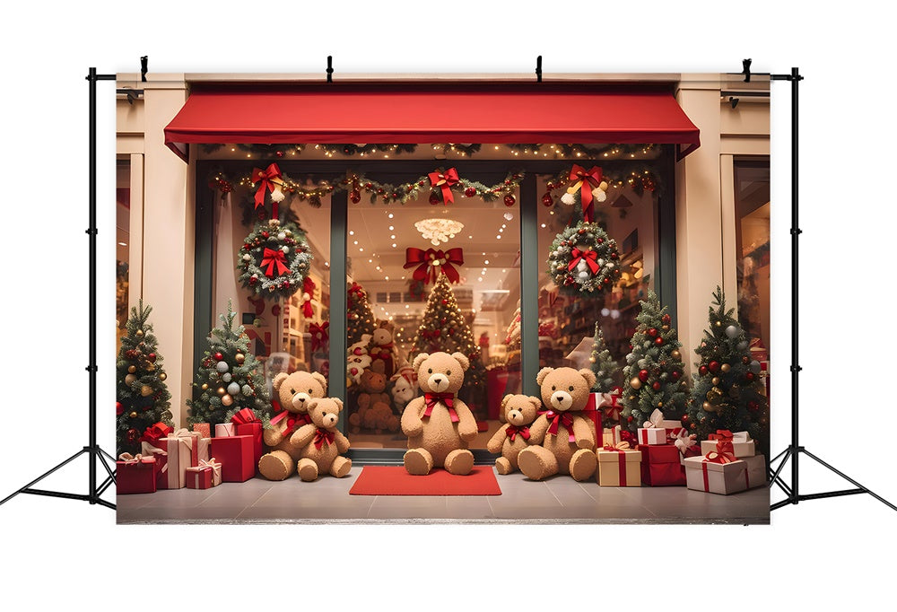 Teddy Bear Christmas Shop Door Backdrop RR7-857