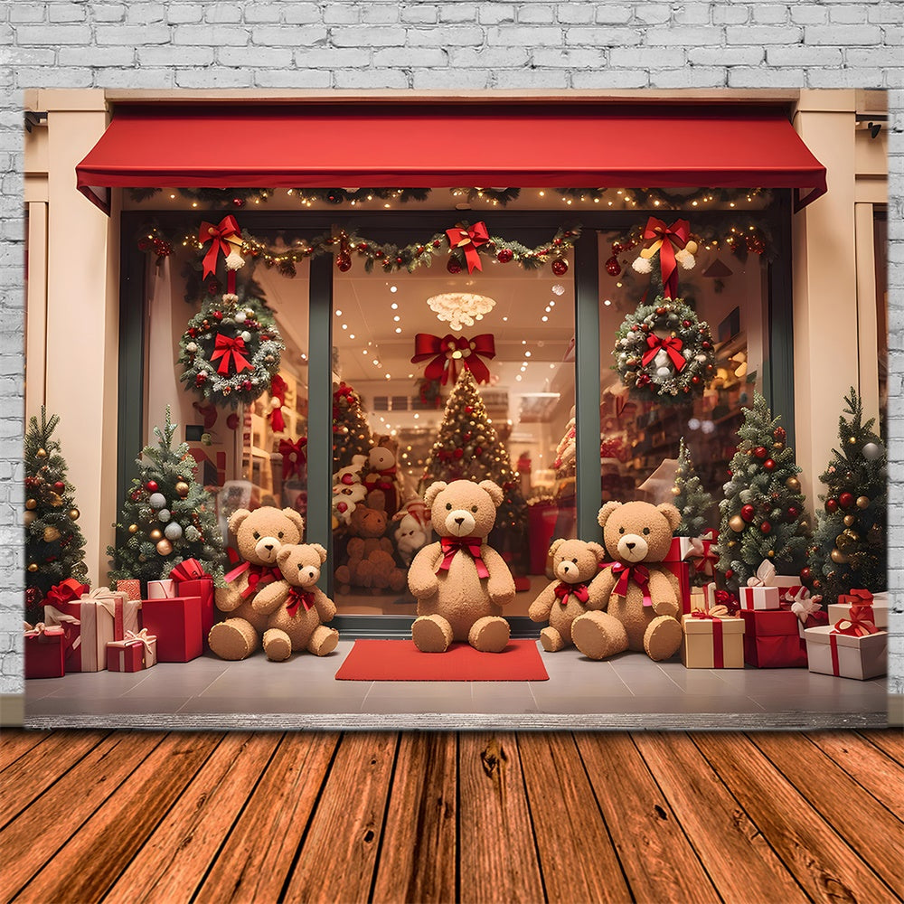 Teddy Bear Christmas Shop Door Backdrop RR7-857