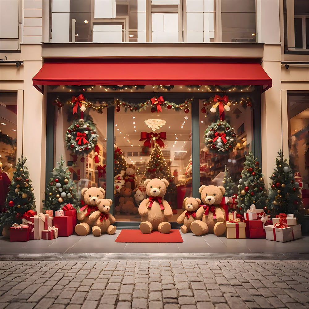 Teddy Bear Christmas Shop Door Backdrop RR7-857