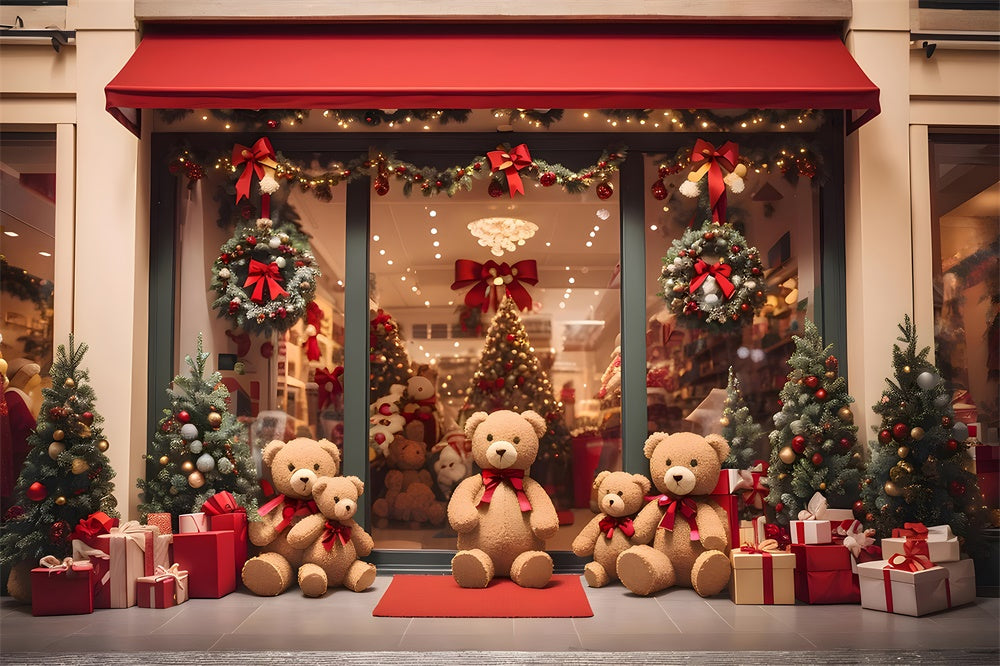 Teddy Bear Christmas Shop Door Backdrop RR7-857