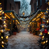 Glowing Christmas Tree Snowy Street Backdrop RR7-858