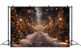 Glittering Christmas Tree Snow Road Backdrop RR7-860