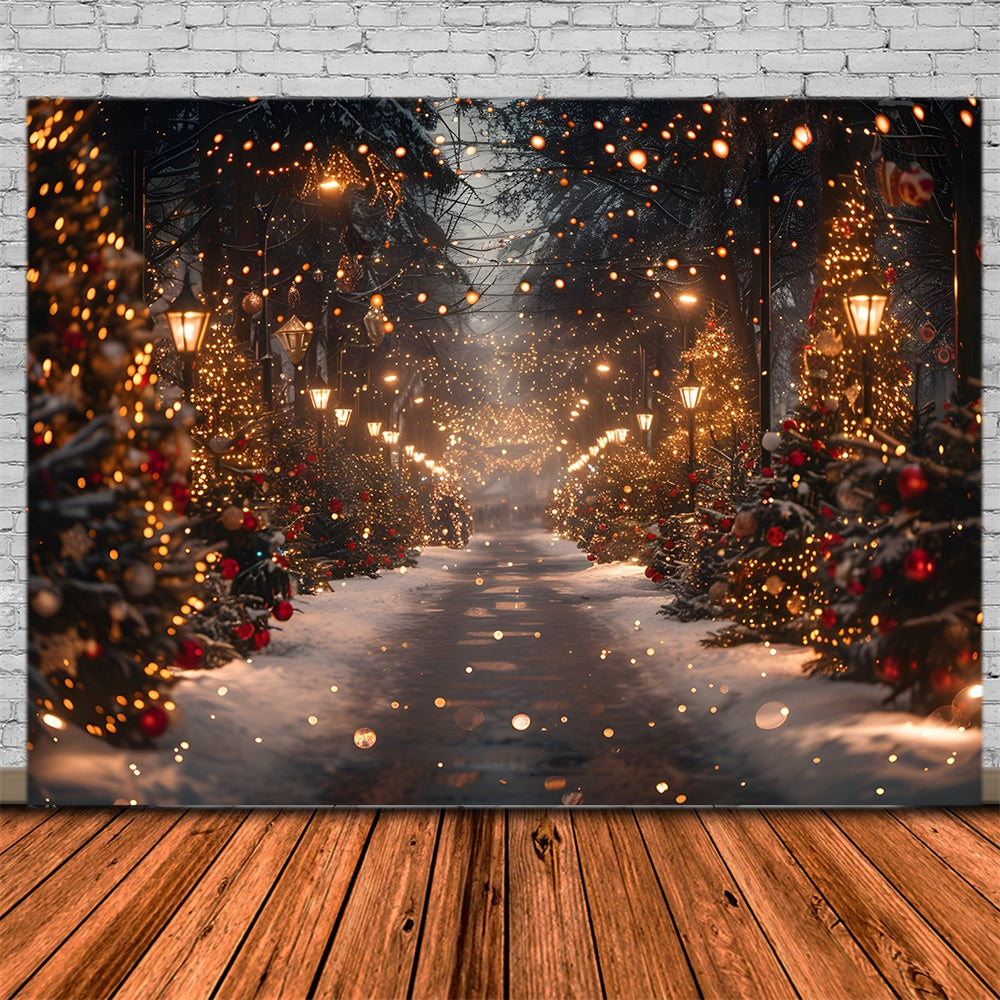 Glittering Christmas Tree Snow Road Backdrop RR7-860