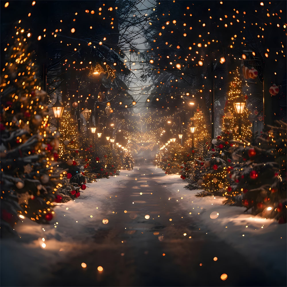 Glittering Christmas Tree Snow Road Backdrop RR7-860