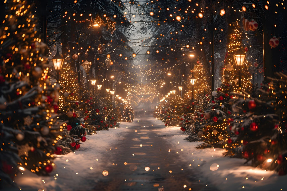 Glittering Christmas Tree Snow Road Backdrop RR7-860