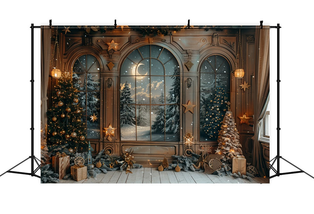 Christmas Door Snowy Forest View Backdrop RR7-864