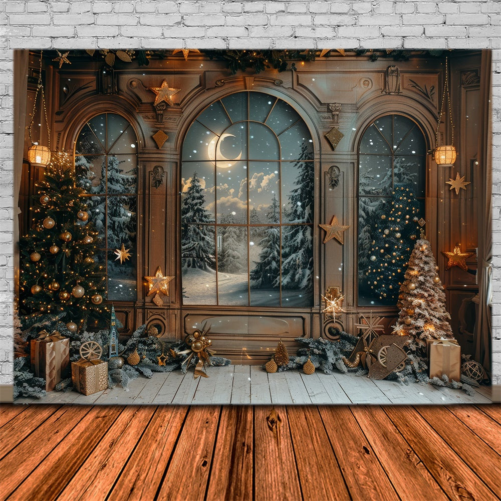 Christmas Door Snowy Forest View Backdrop RR7-864