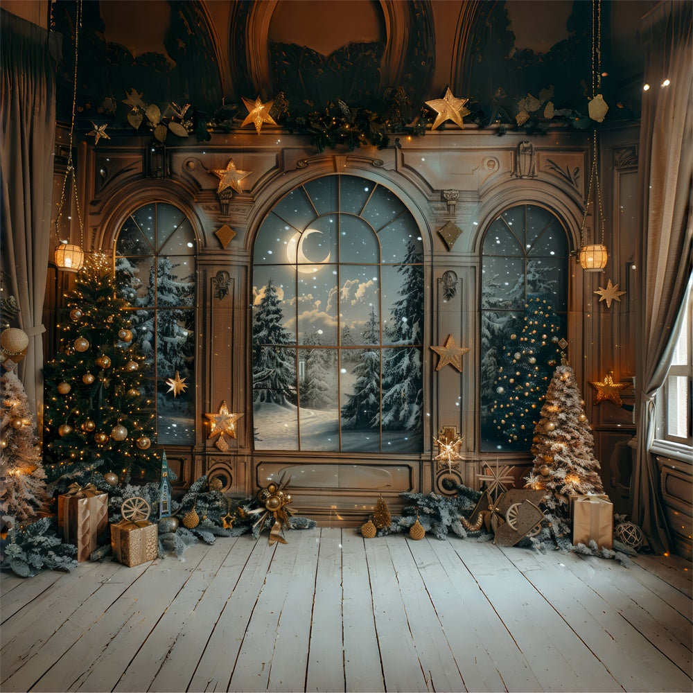 Christmas Door Snowy Forest View Backdrop RR7-864