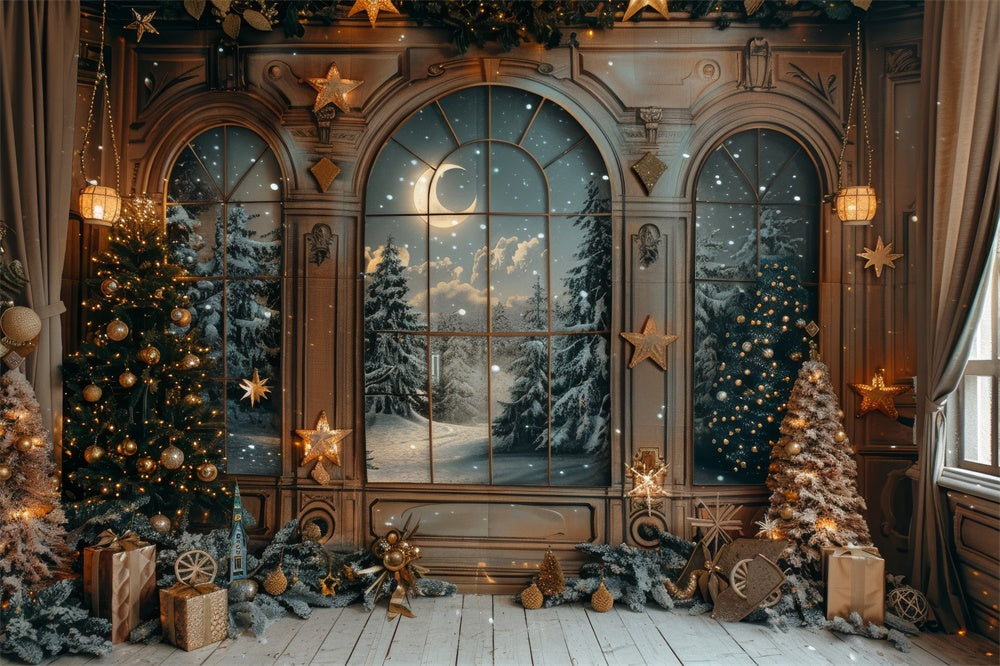 Christmas Door Snowy Forest View Backdrop RR7-864