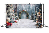 Snowy Christmas Trees Wreath Arch Backdrop RR7-865