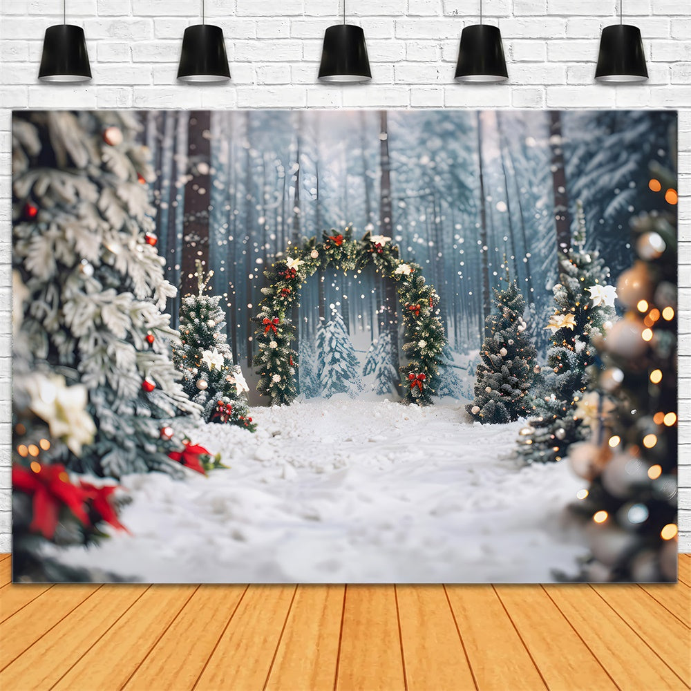 Snowy Christmas Trees Wreath Arch Backdrop RR7-865