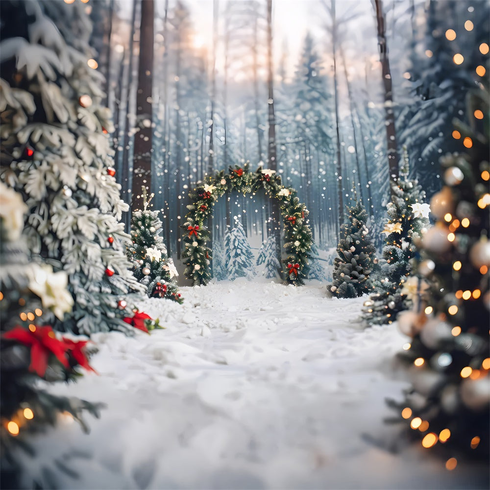 Snowy Christmas Trees Wreath Arch Backdrop RR7-865