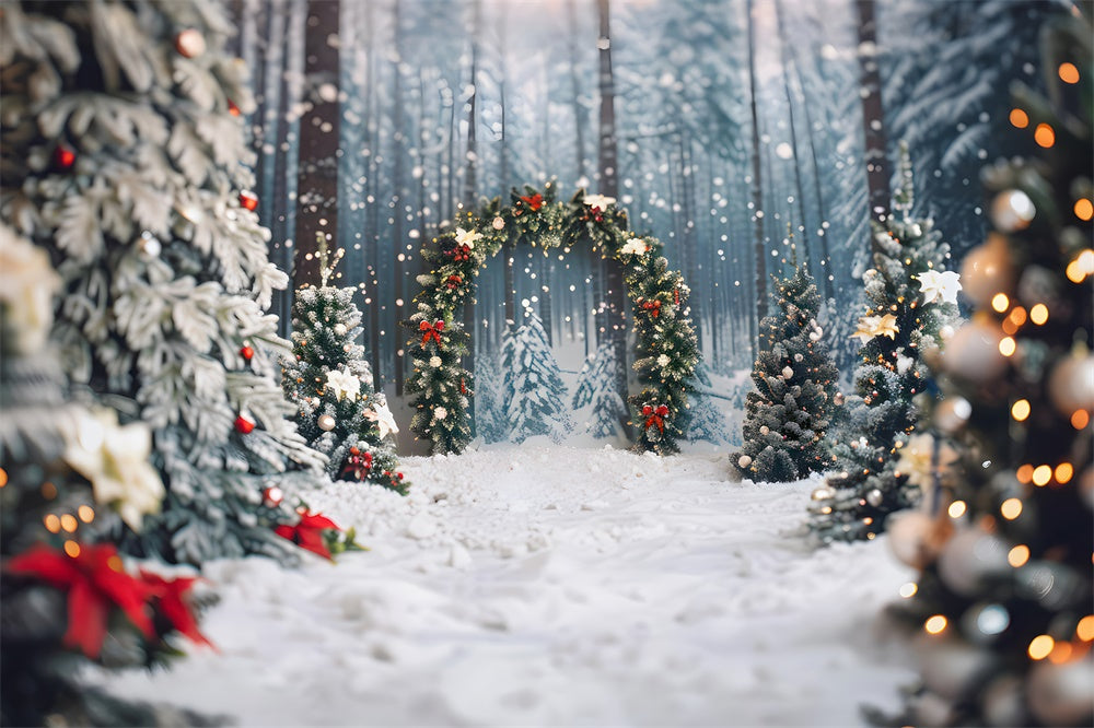 Snowy Christmas Trees Wreath Arch Backdrop RR7-865