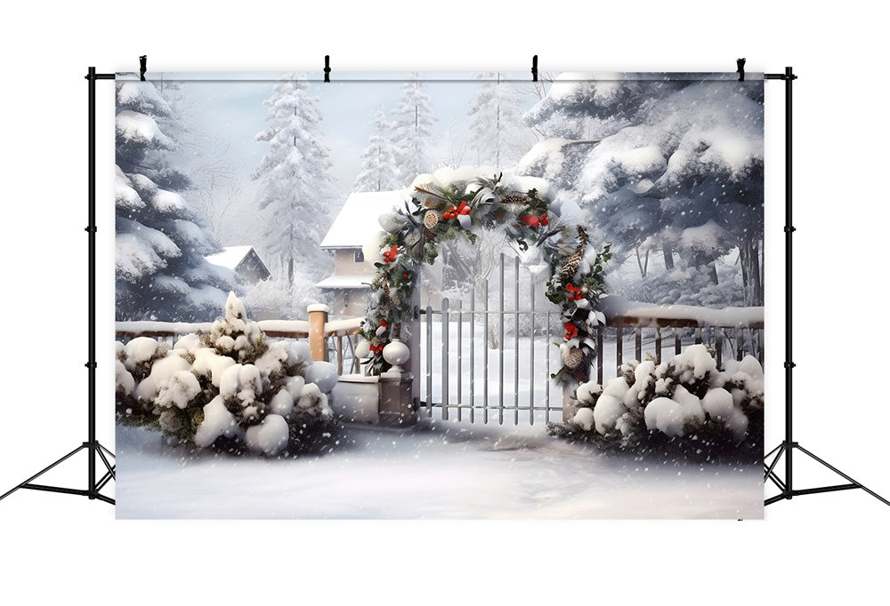 Snowy Forest Christmas Garland Backdrop RR7-866