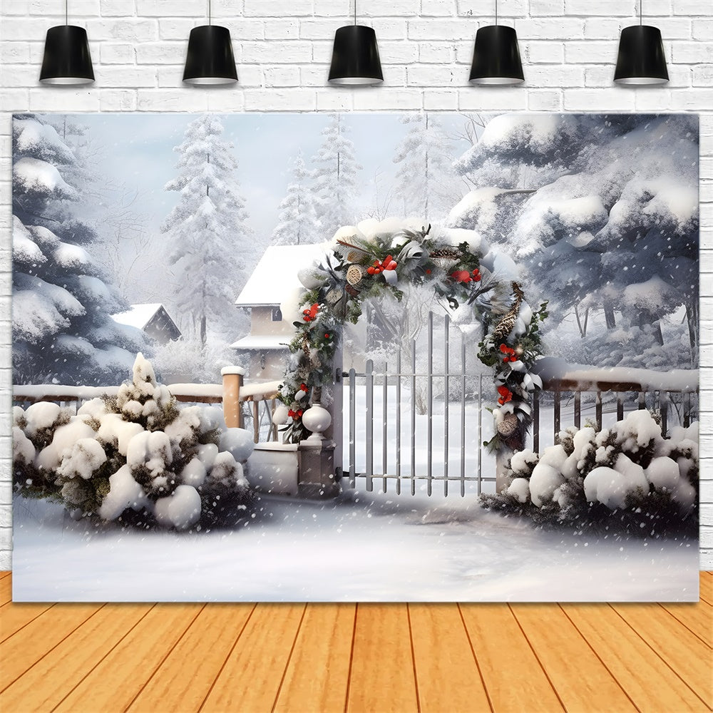 Snowy Forest Christmas Garland Backdrop RR7-866