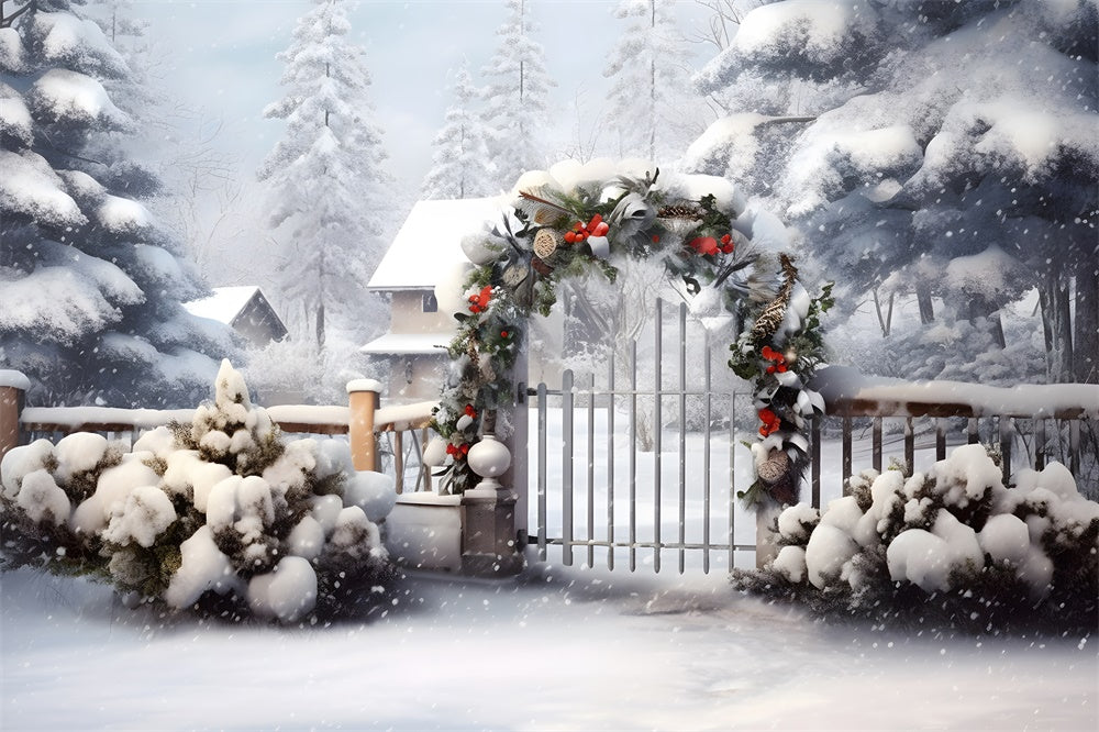 Snowy Forest Christmas Garland Backdrop RR7-866