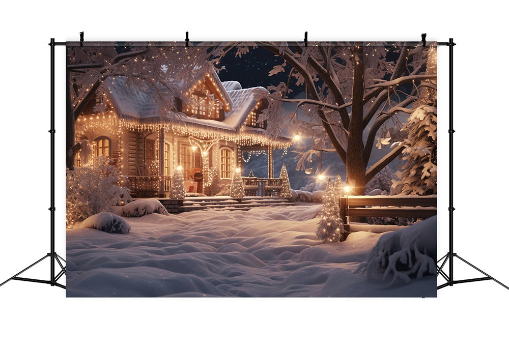 Christmas Tree Snow Evening House Backdrop RR7-867