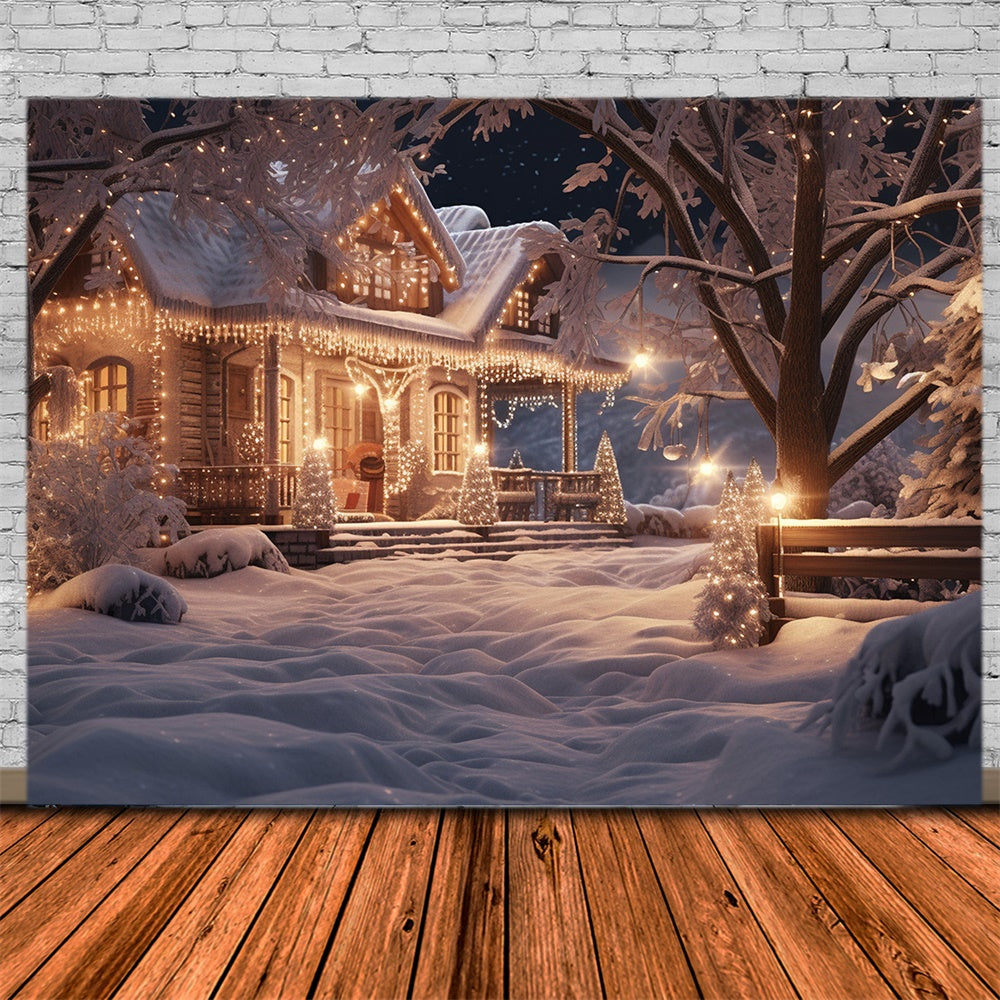 Christmas Tree Snow Evening House Backdrop RR7-867