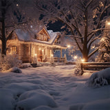 Christmas Tree Snow Evening House Backdrop RR7-867