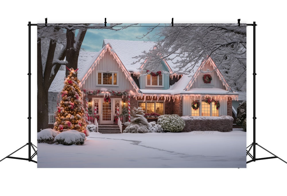 Snow Wonderland Christmas Tree House Backdrop RR7-868